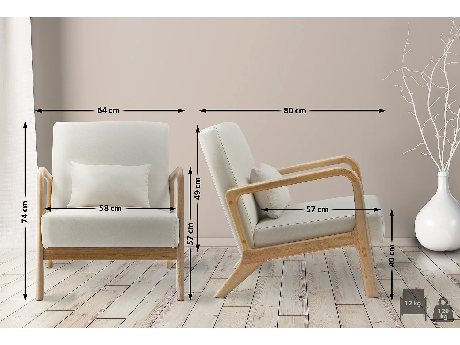 Fauteuil - Bois - Crème - Hibbing