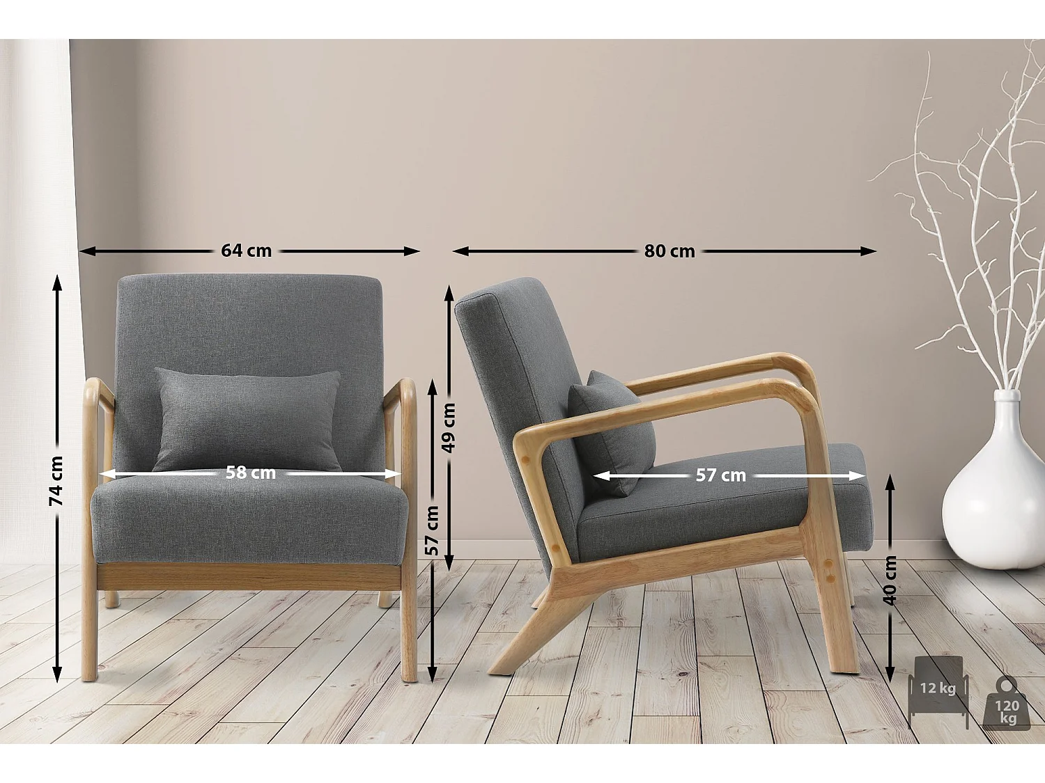 Fauteuil - Bois - Gris clair - Hibbing