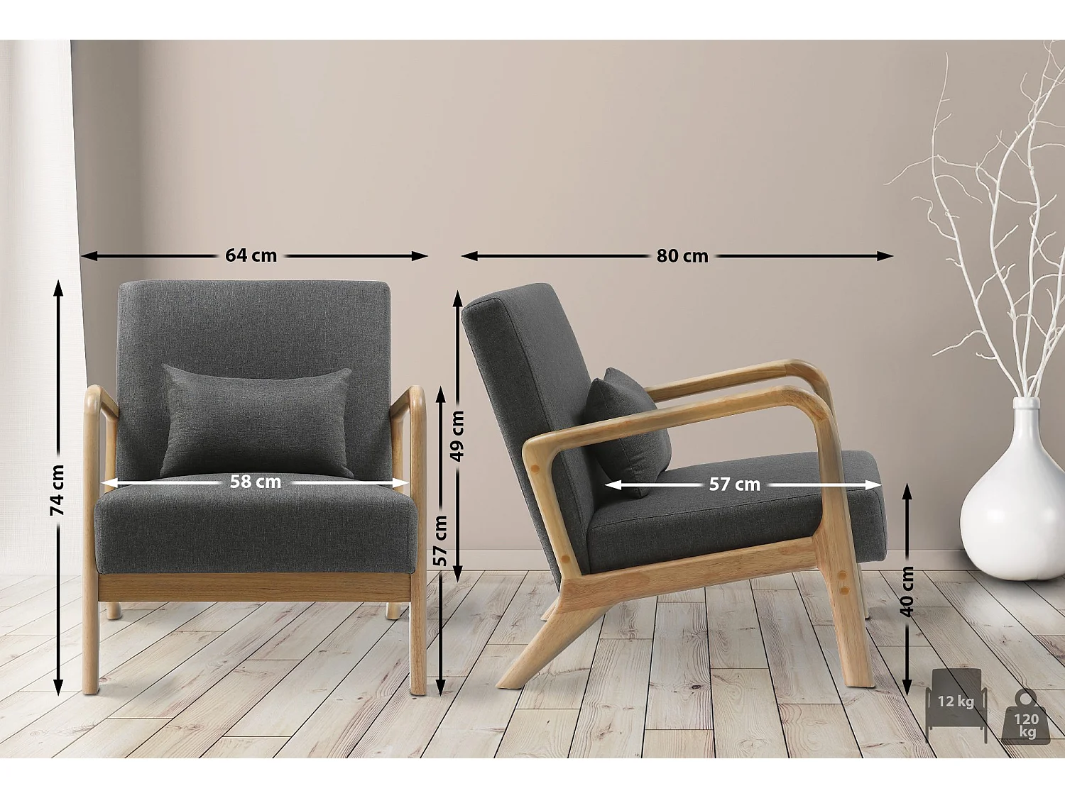 Fauteuil - Bois - Gris foncé - Hibbing