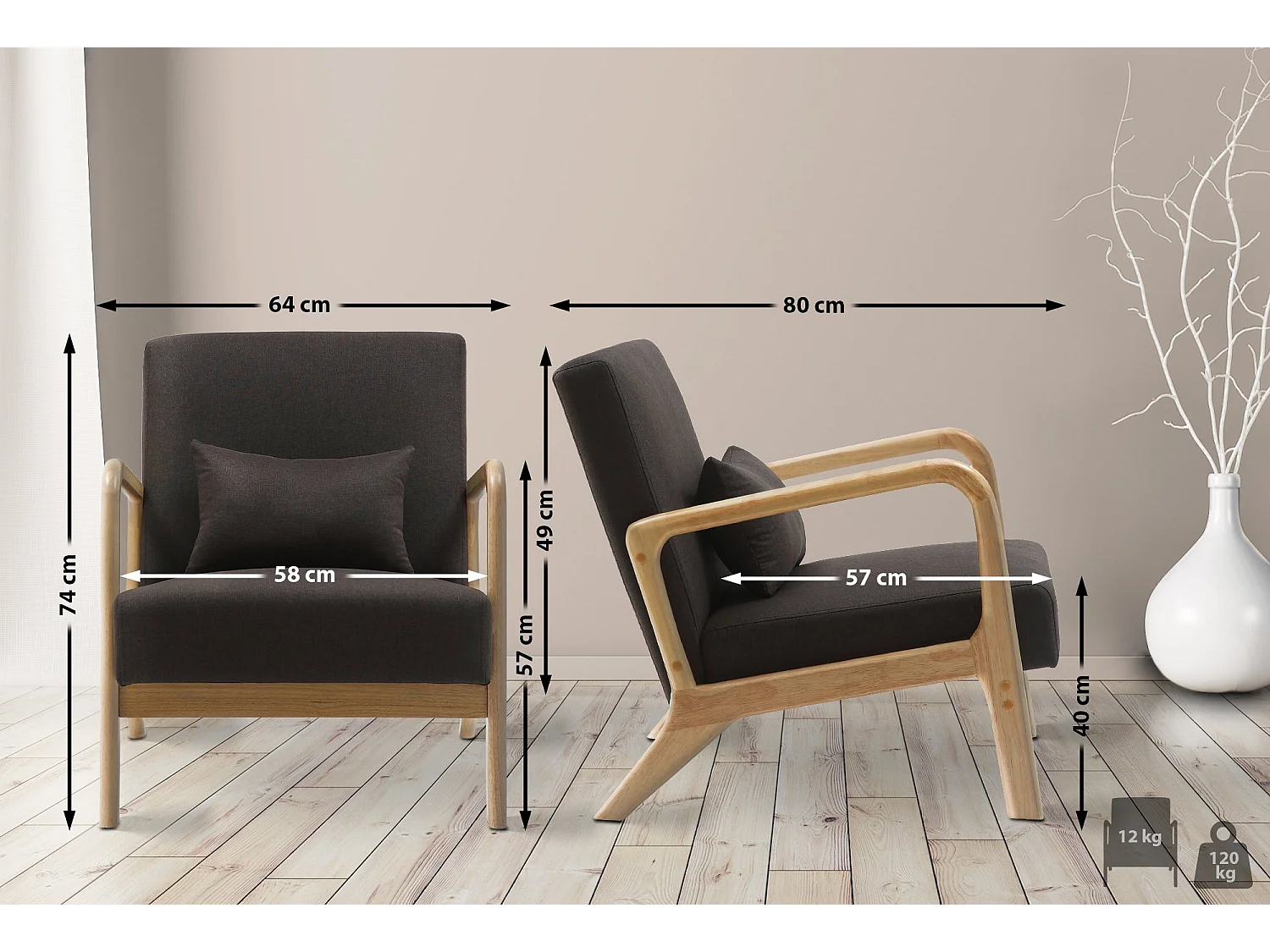 Fauteuil - Bois - Marron - Hibbing