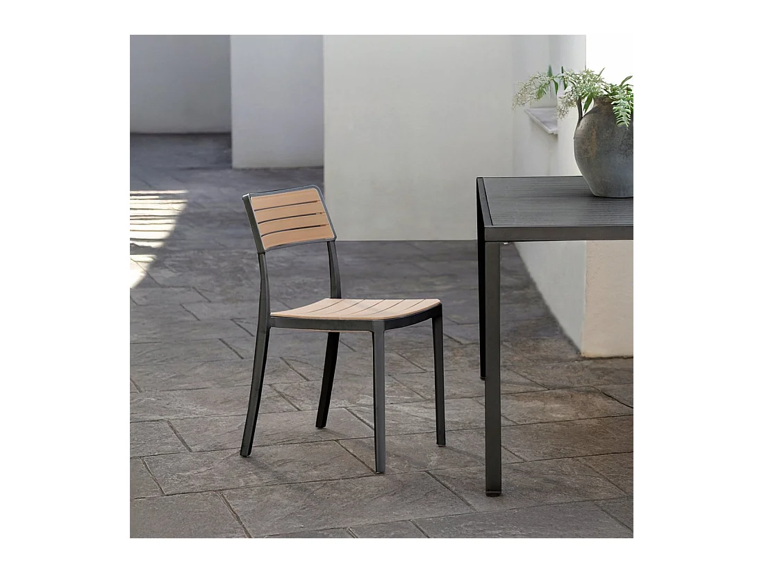 Chaise d'extérieur en plastique noir-naturel 41x81 cm-Hilda