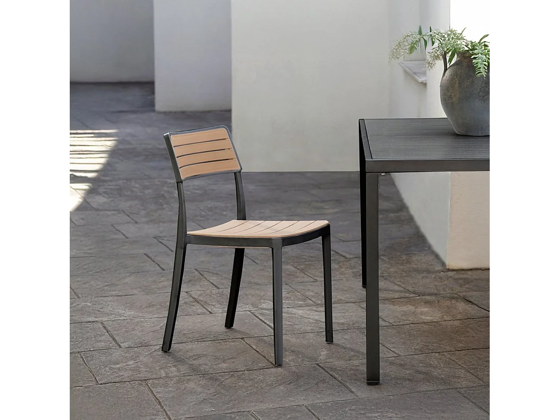 Chaise d'extérieur en plastique noir-naturel 41x81 cm-Hilda