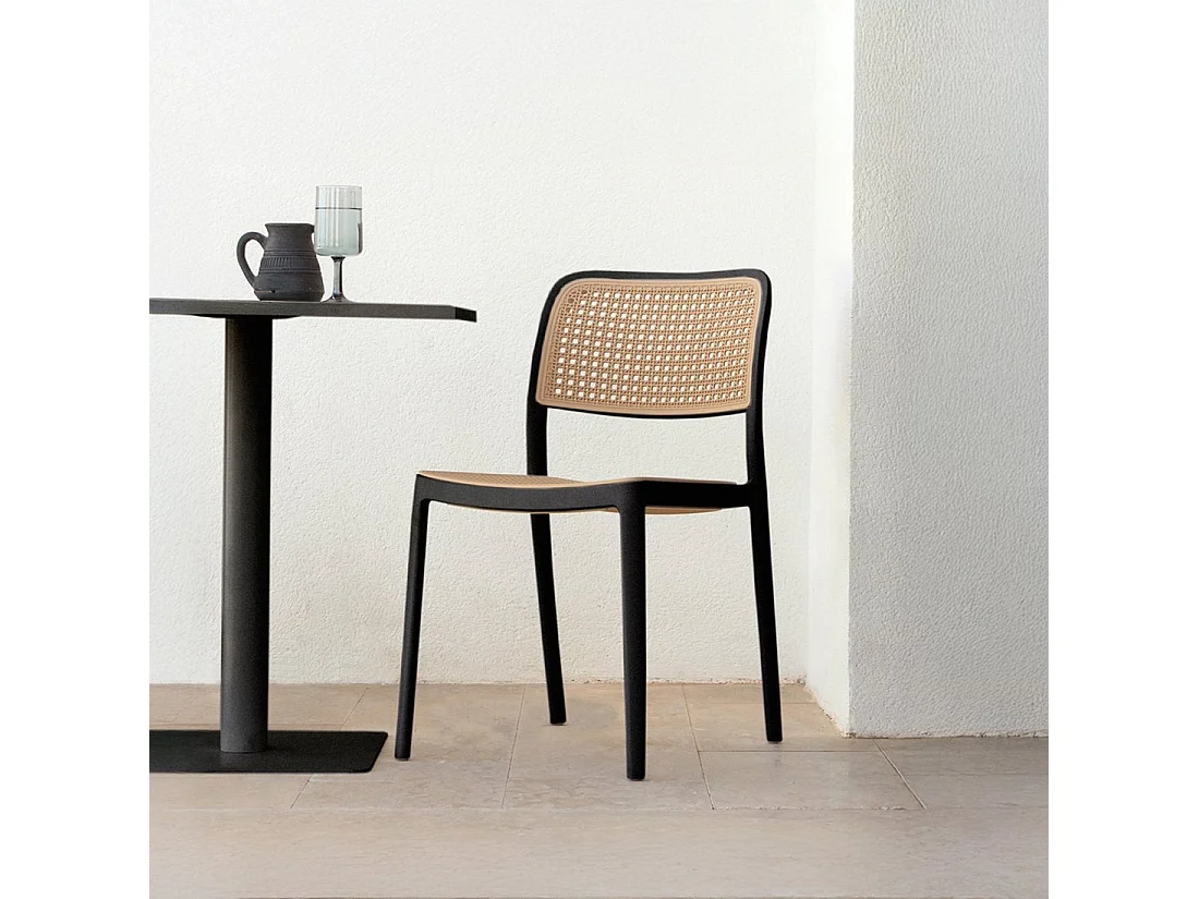 Chaise d'extérieur en plastique noir-naturel 44x81 cm-Kaira