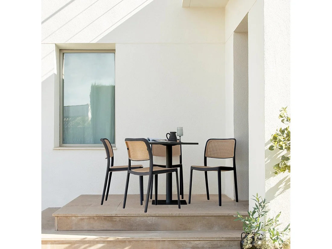 Chaise d'extérieur en plastique noir-naturel 44x81 cm-Kaira