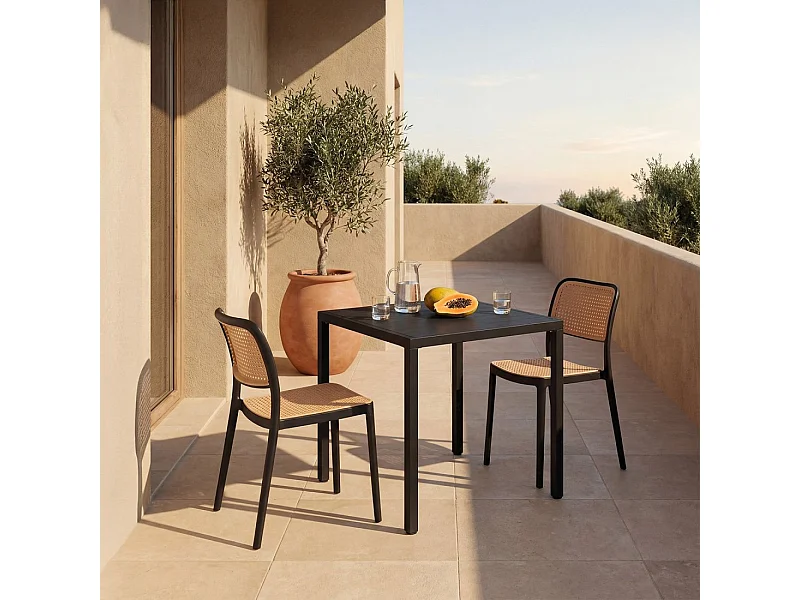 Chaise d'extérieur en plastique noir-naturel 44x81 cm-Kaira