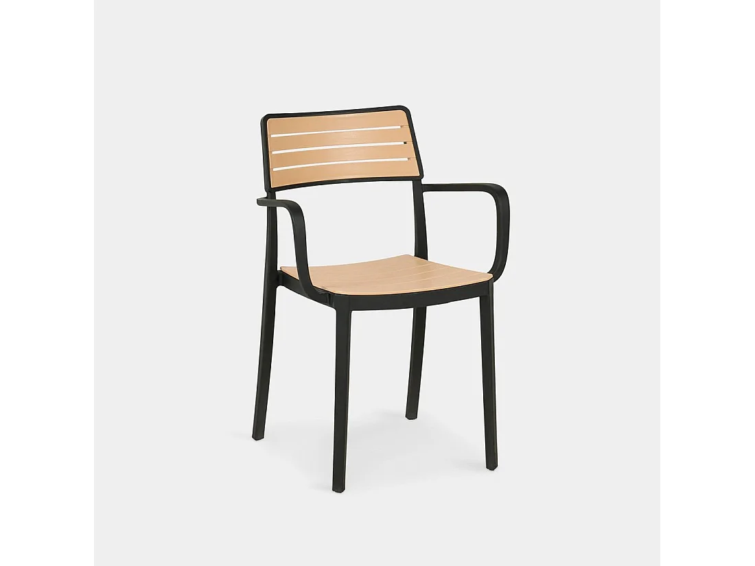 Chaise d'extérieur en plastique noir-naturel 54x80 cm-Hilda