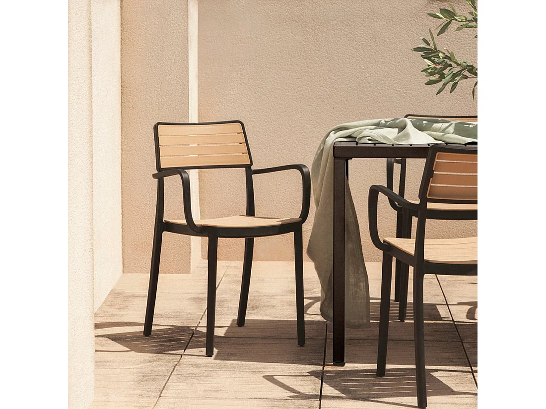 Chaise d'extérieur en plastique noir-naturel 54x80 cm-Hilda