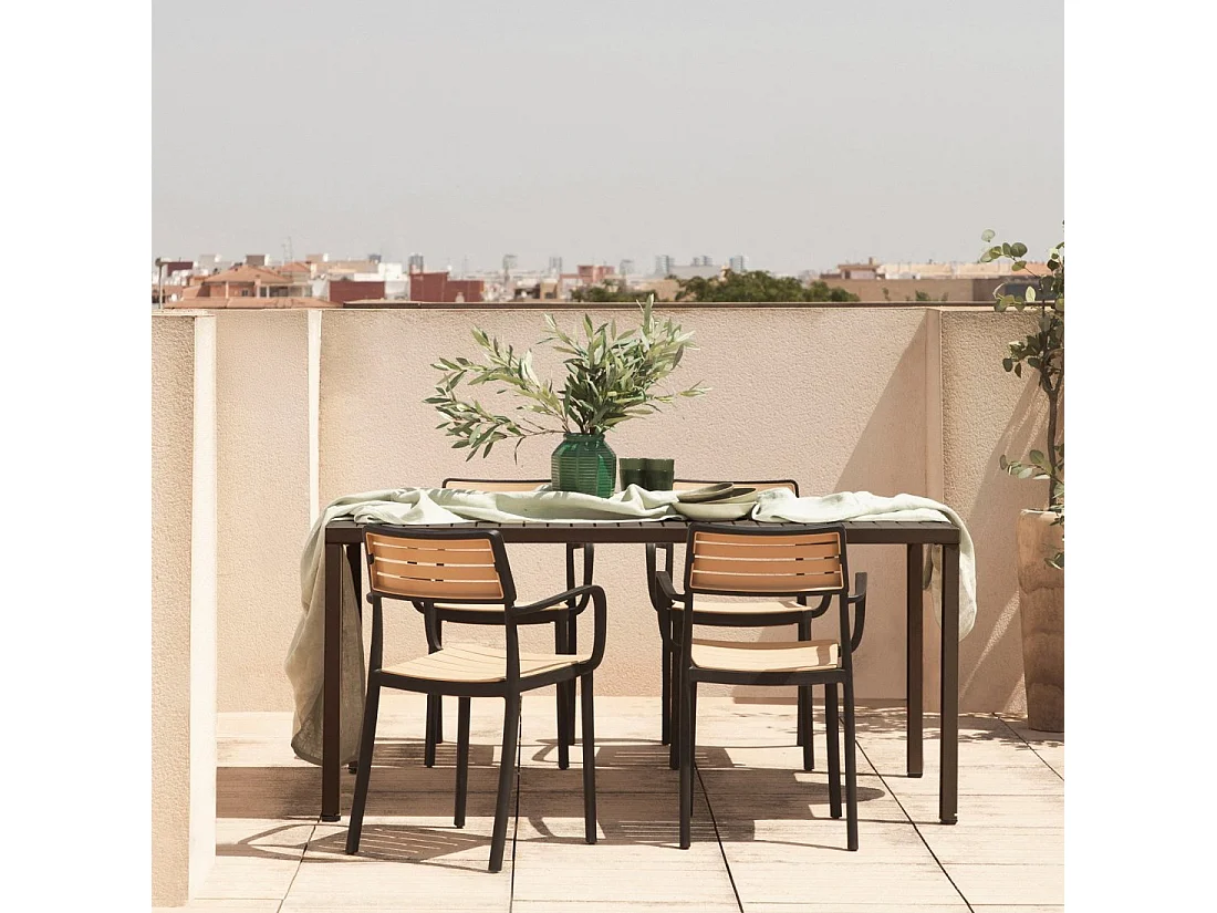 Chaise d'extérieur en plastique noir-naturel 54x80 cm-Hilda