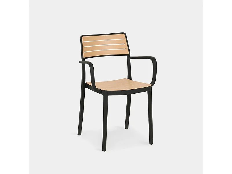 Chaise d'extérieur en plastique noir-naturel 54x80 cm-Hilda