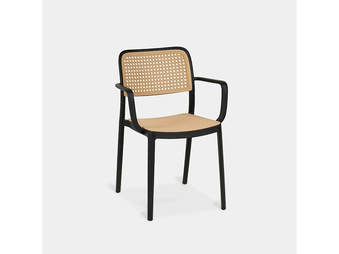 Chaise d'extérieur en plastique noir-naturel 57x81 cm-Kaira