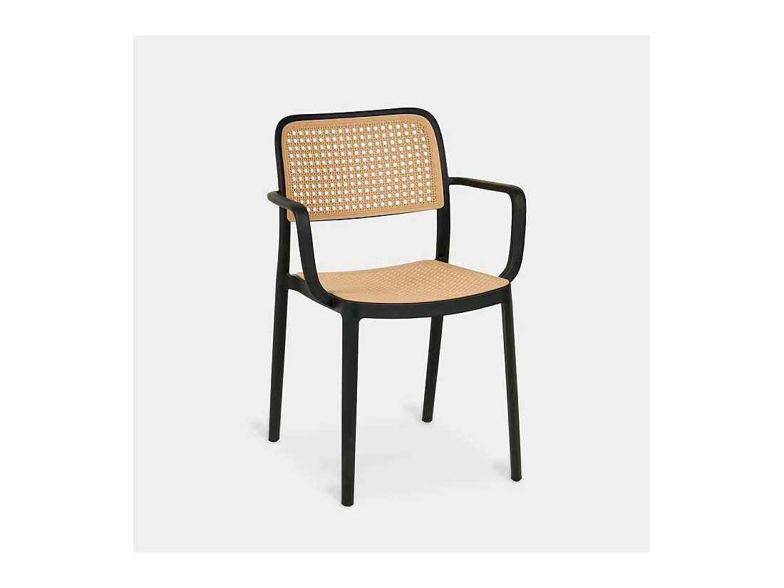 Chaise d'extérieur en plastique noir-naturel 57x81 cm-Kaira