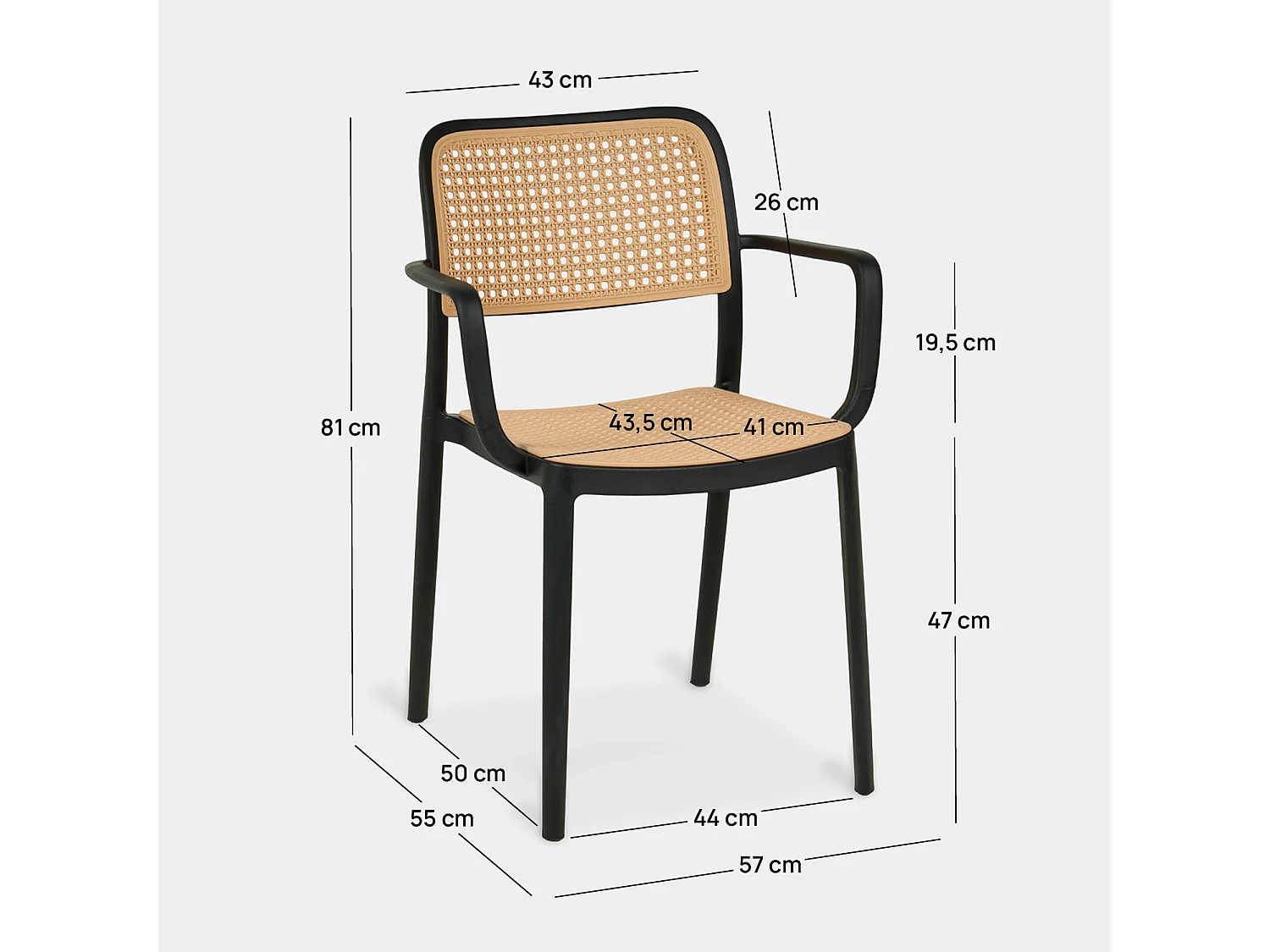 Silla de jardín de Plástico Negro-Natural 81 x 57- Kaira