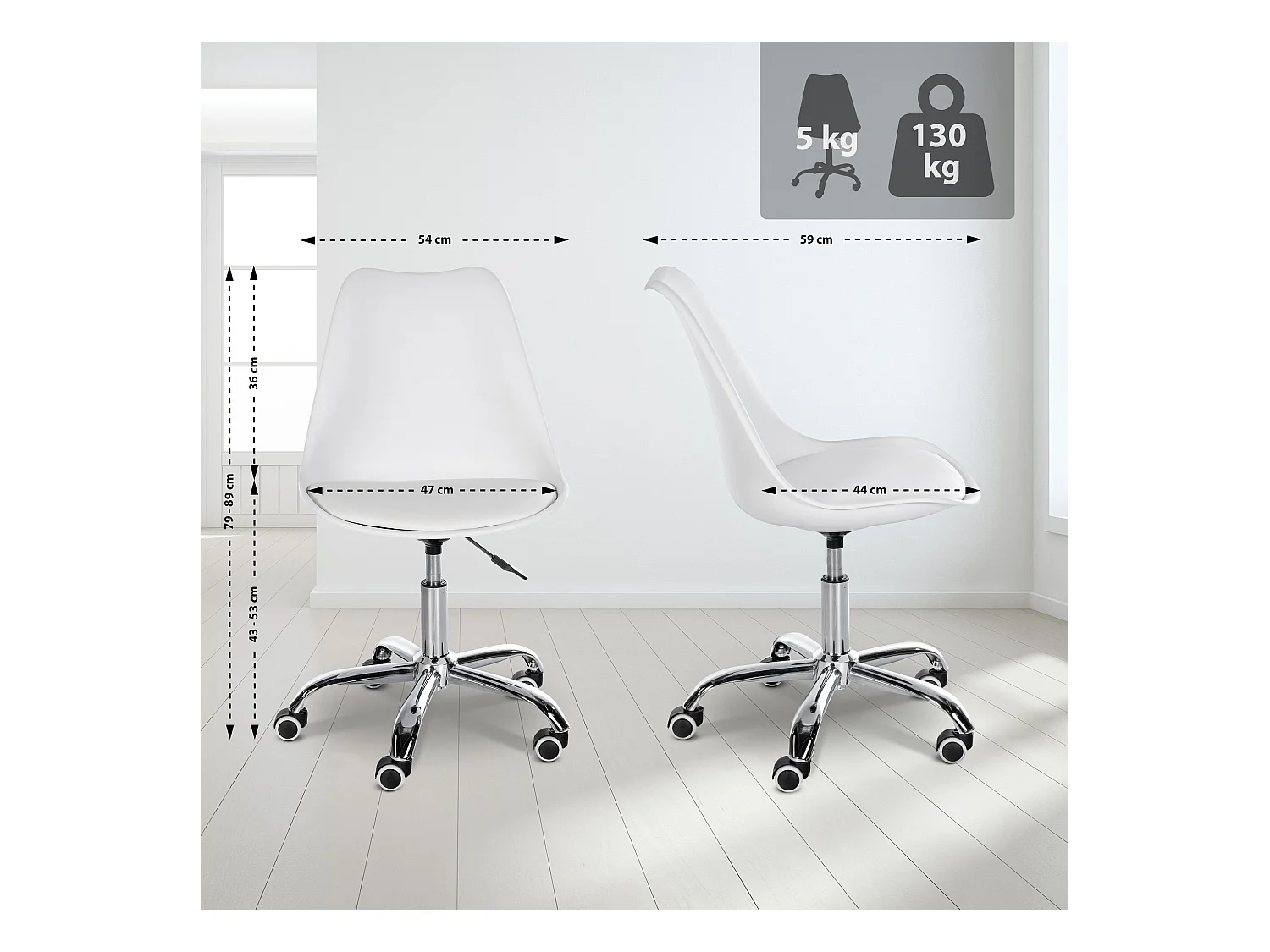 Tabouret de bureau - Plastique - Blanc - Laflin