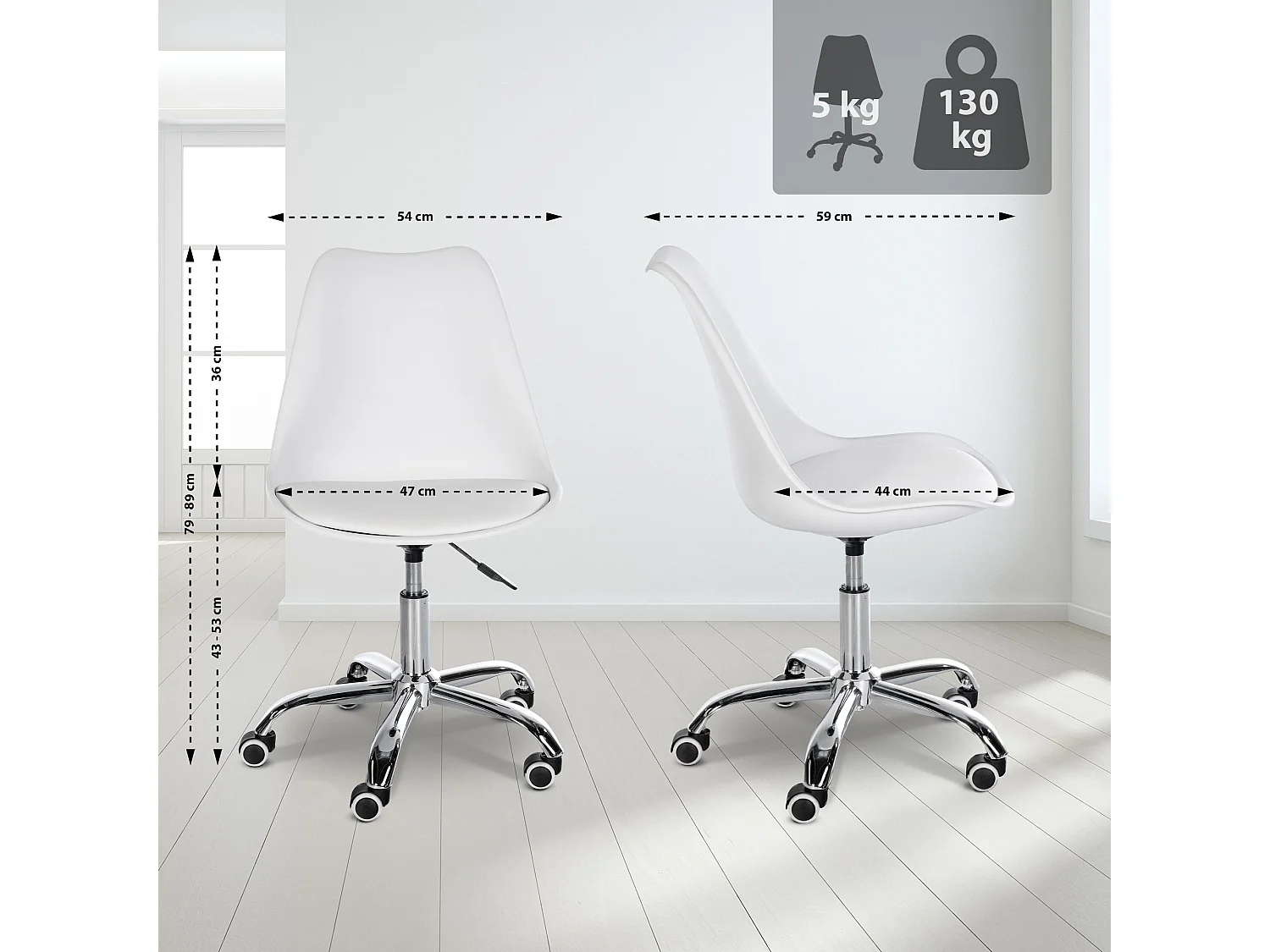 Tabouret de bureau - Plastique - Blanc - Laflin