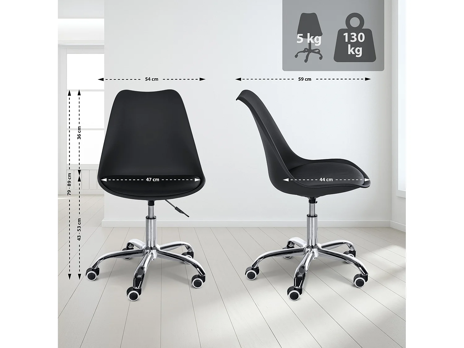 Tabouret de bureau - Plastique - Noir - Laflin