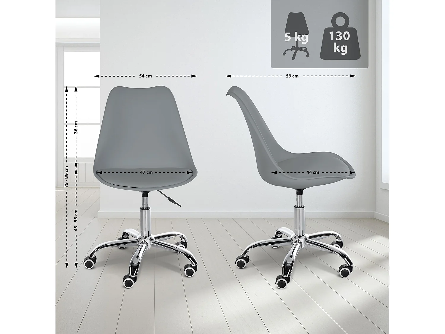 Tabouret de bureau - Plastique - Gris - Laflin