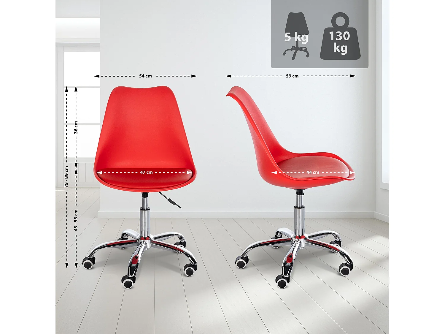 Tabouret de bureau - Plastique - Rouge - Laflin