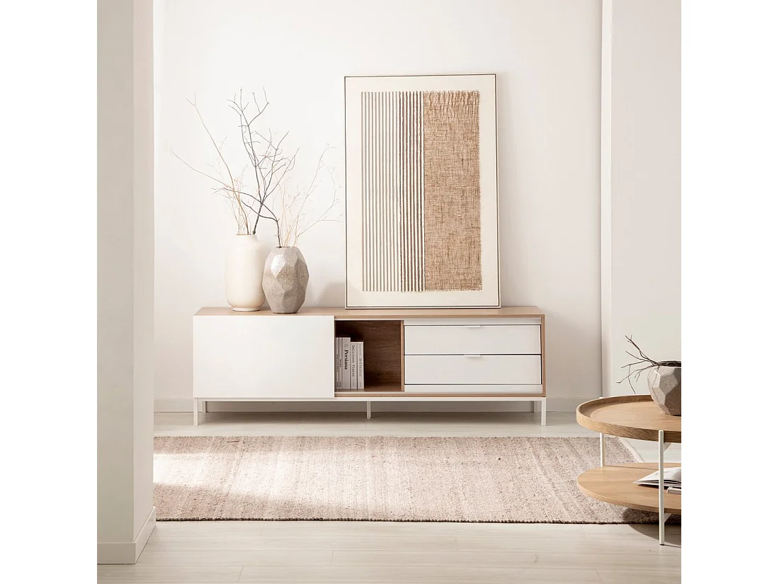 Mueble Tv de Madera Natural-Blanco 55 x 180- Denver