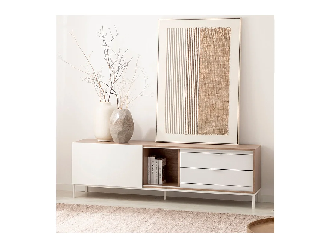 Meuble TV en bois naturel-blanc 180x55 cm-Denver