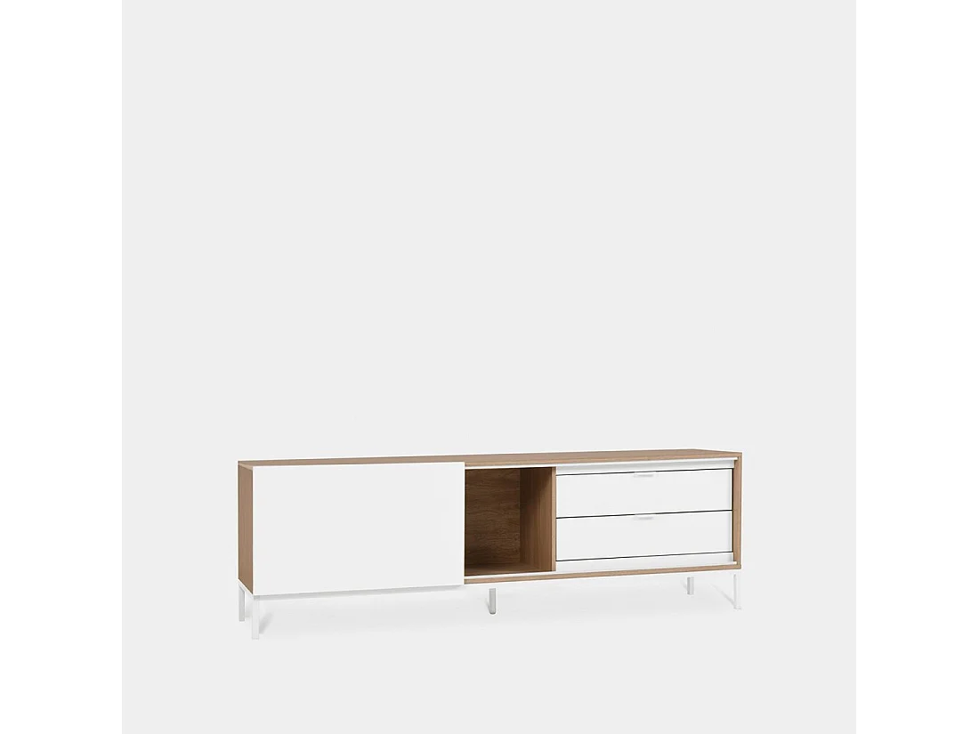 Meuble TV en bois naturel-blanc 180x55 cm-Denver