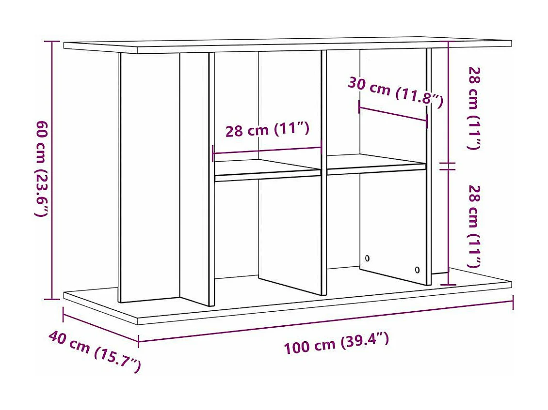 Support pour aquarium vieux bois 100x40x60 cm bois d'ingénierie