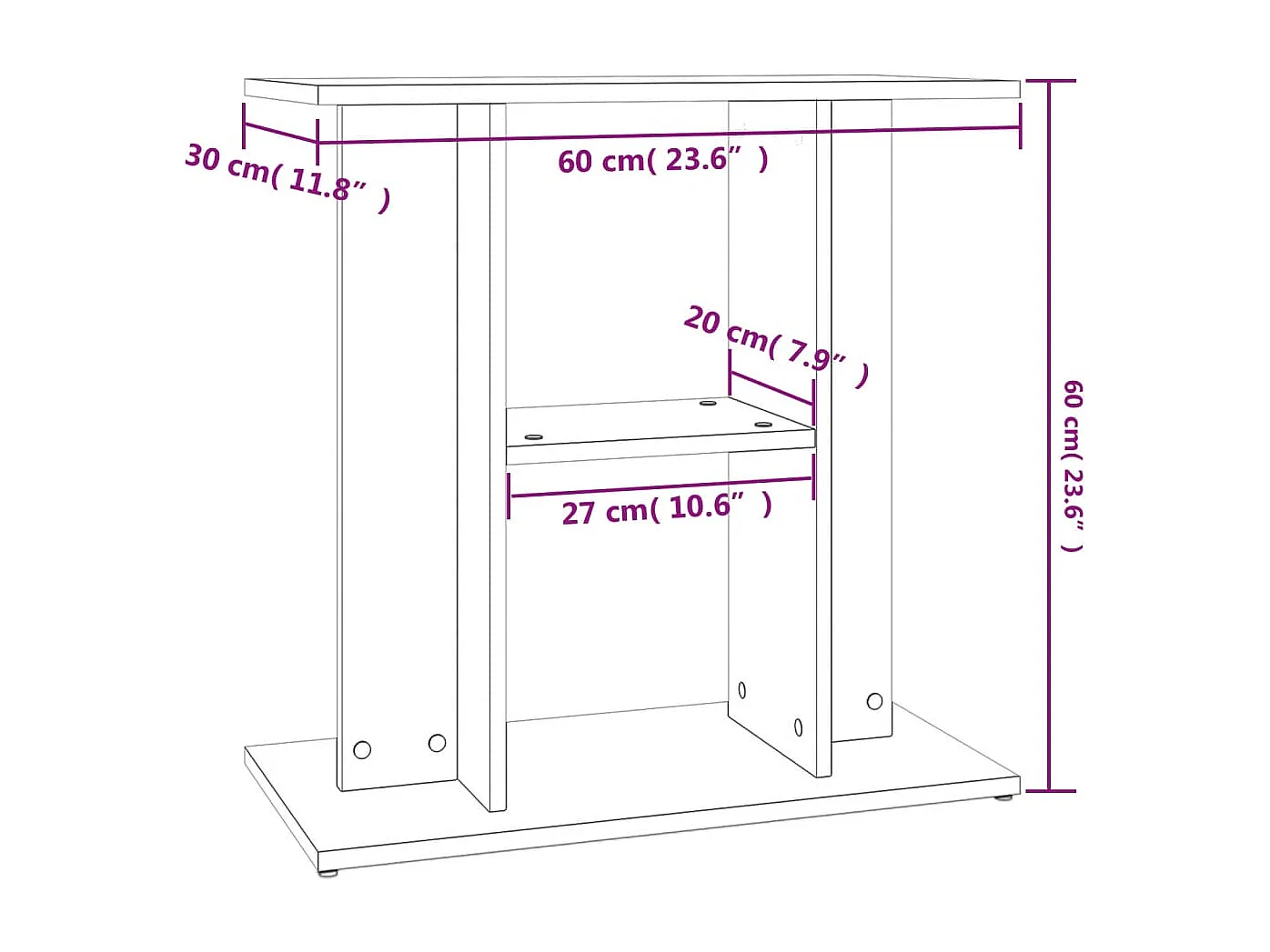 Supporto per acquario rovere fumé 60x30x60 cm legno ingegnerizzato