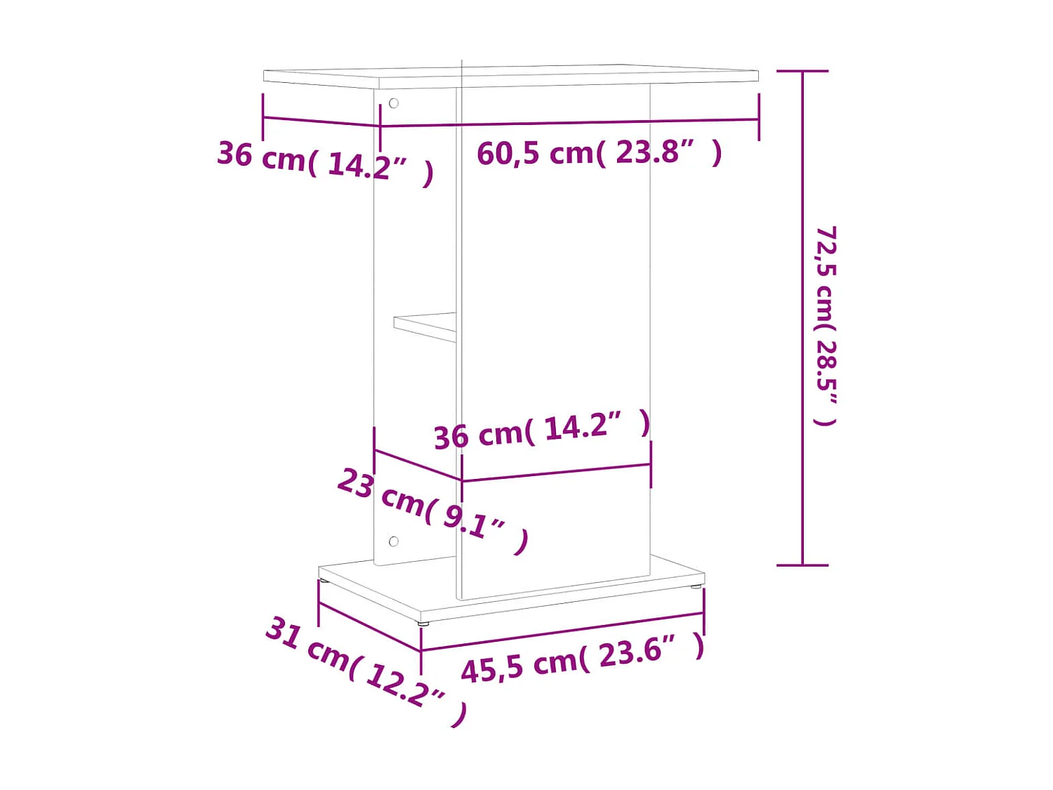 Support d'aquarium chêne fumé 60,5x36x72,5 cm bois d'ingénierie