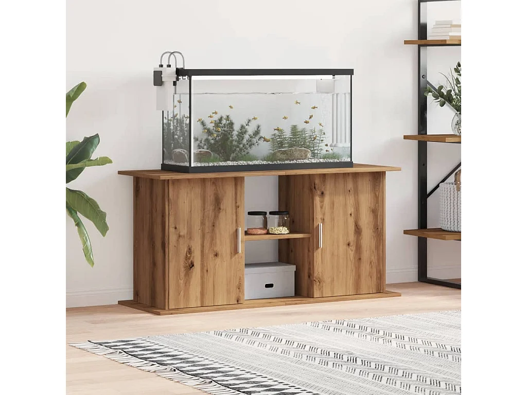 Support d'aquarium chêne artisanal 121x41x58 cm bois ingénierie