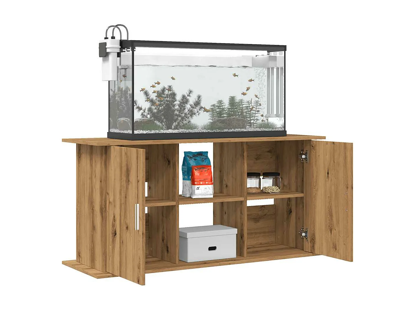 Support d'aquarium chêne artisanal 121x41x58 cm bois ingénierie