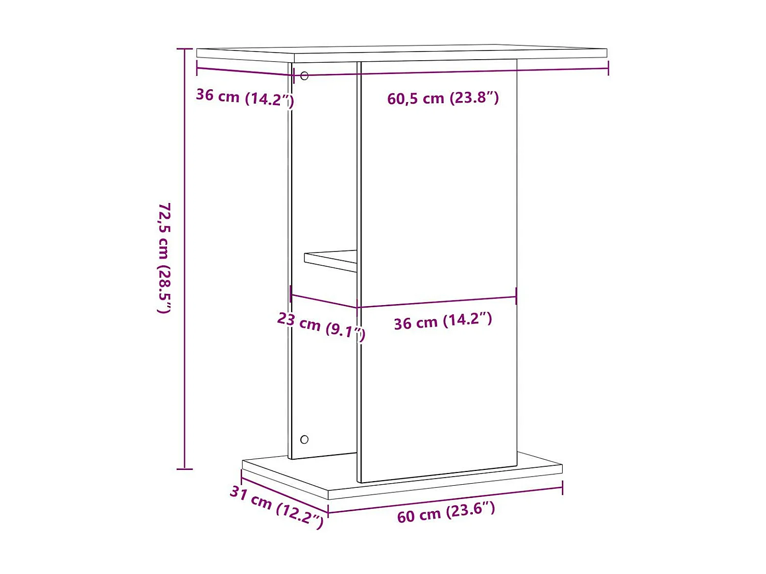 Supporto per acquario in legno vecchio 36x60,5x72,5 cm in legno ingegnerizzato
