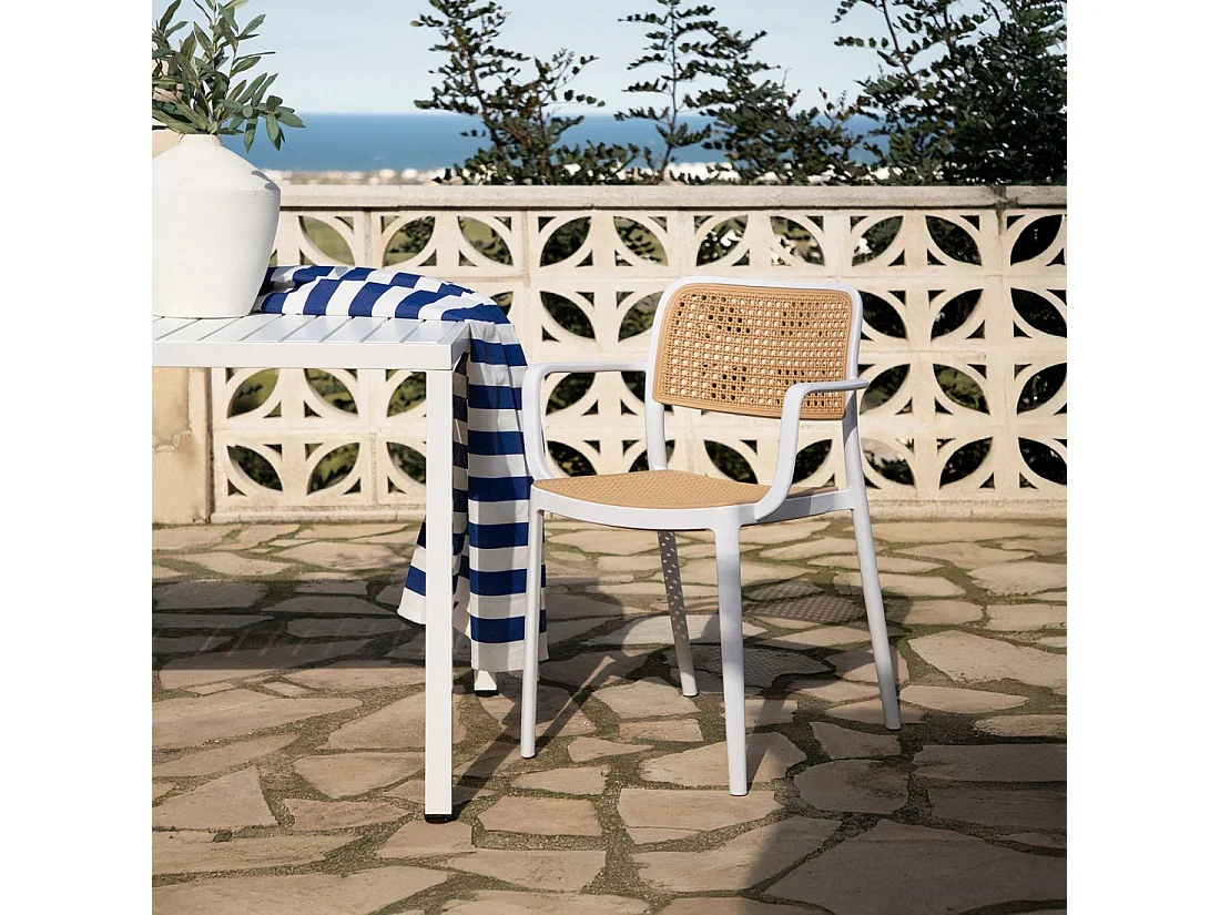 Chaise d'extérieur en plastique blanco-natural 57x81 cm-Kaira