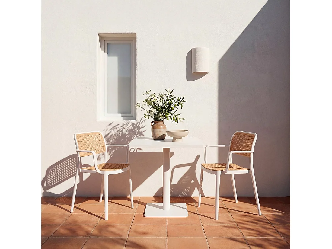 Chaise d'extérieur en plastique blanc naturel 57x81 cm-Kaira