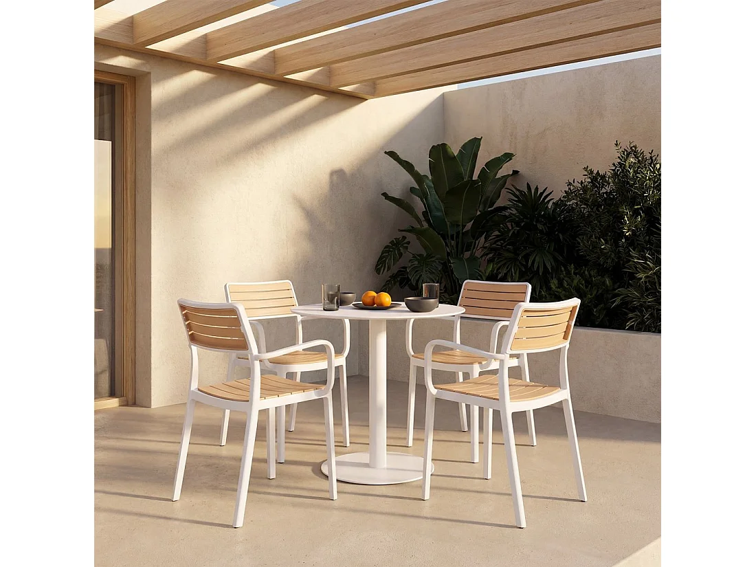 Chaise d'extérieur en plastique blanc naturel 54x80 cm-Hilda