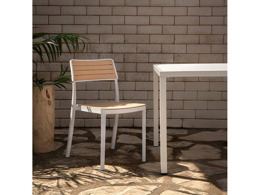 Chaise d'extérieur en plastique blanco-natural 41x81 cm-Hilda