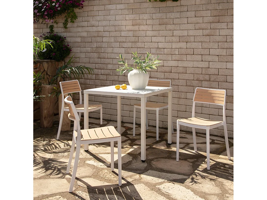 Chaise d'extérieur en plastique blanco-natural 41x81 cm-Hilda