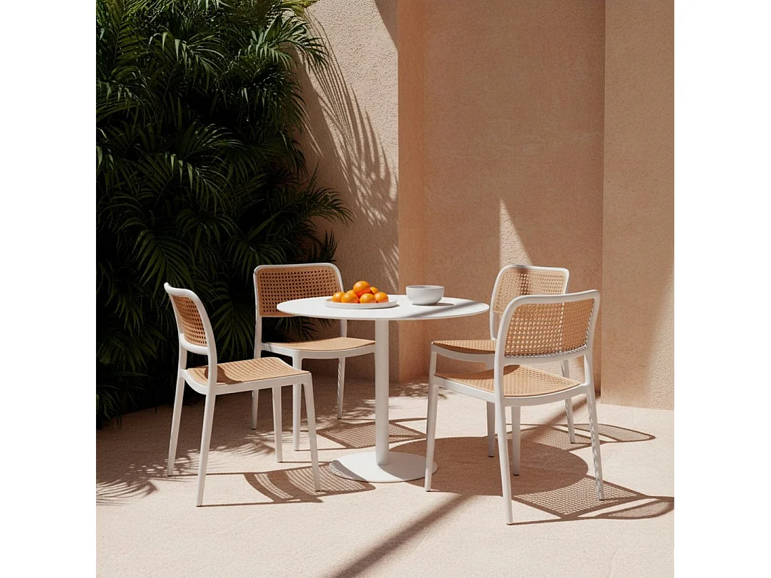 Chaise d'extérieur en plastique blanc naturel 44x81 cm-Kaira