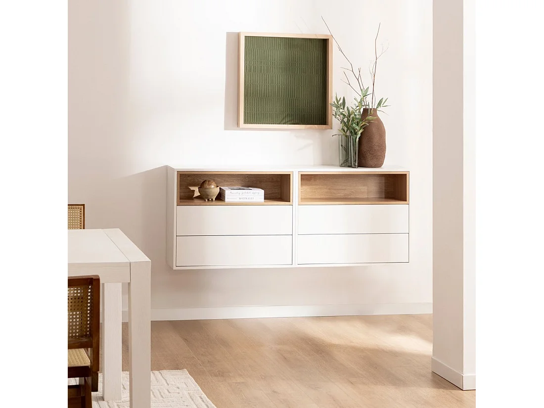 Meuble d'entrée en laqué naturel-blanc 75x60 cm-Hazan