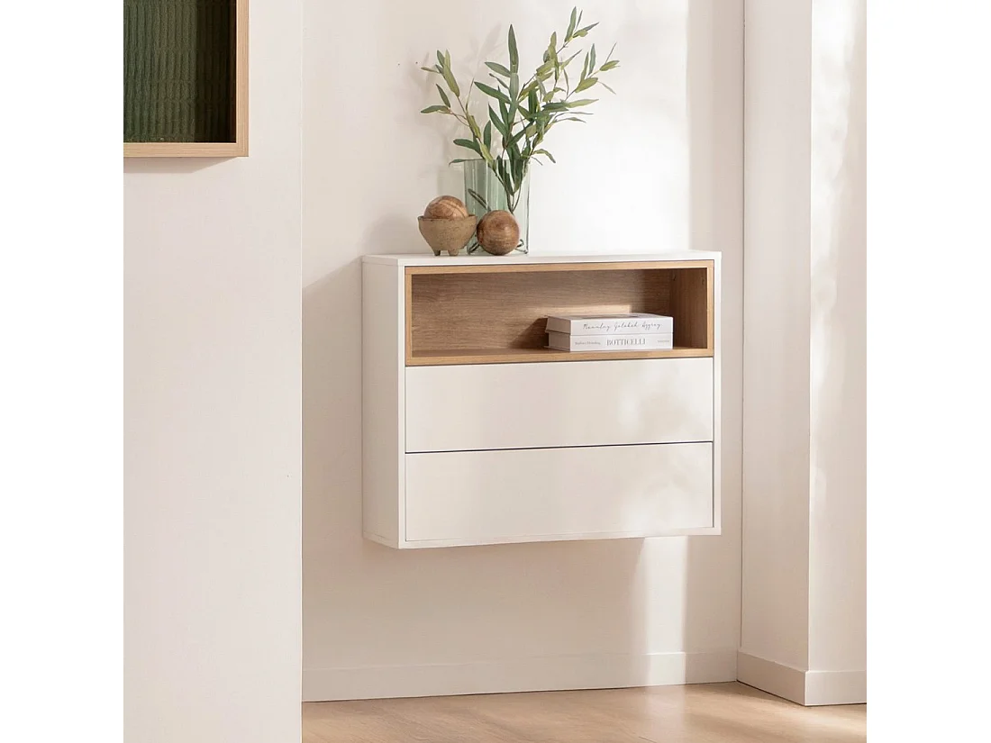 Meuble d'entrée en laqué naturel-blanc 75x60 cm-Hazan