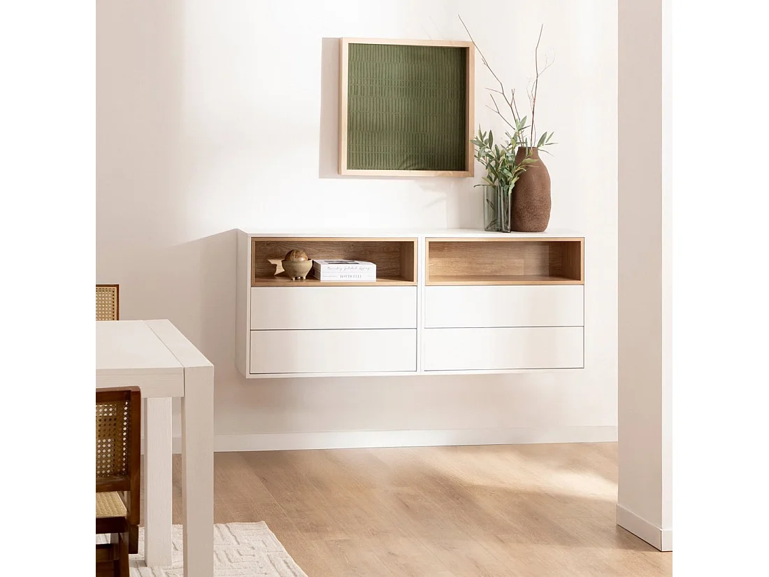 Meuble d'entrée en laqué naturel-blanc 75x60 cm-Hazan