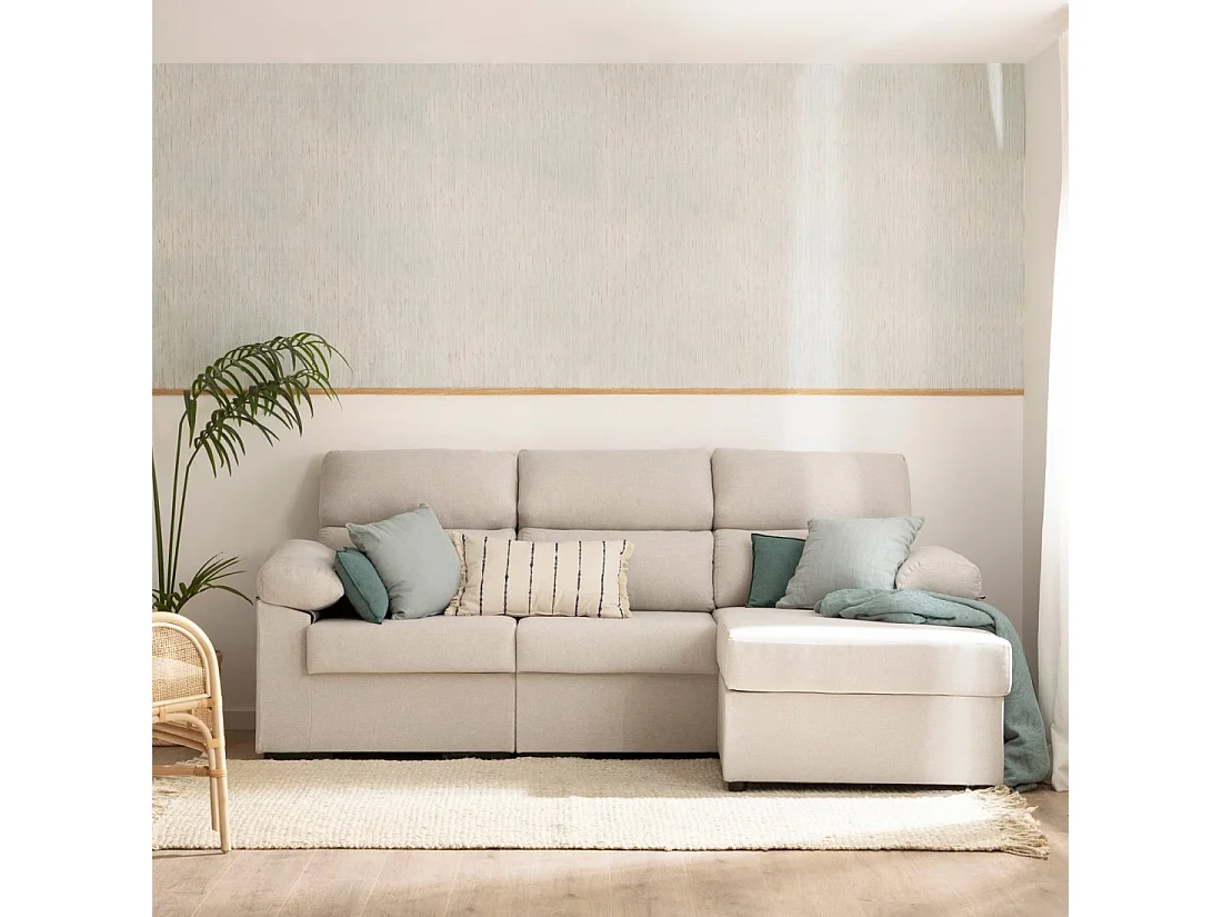 Sofá chaise longue de Poliéster Beige 100 x 239- Karlmar