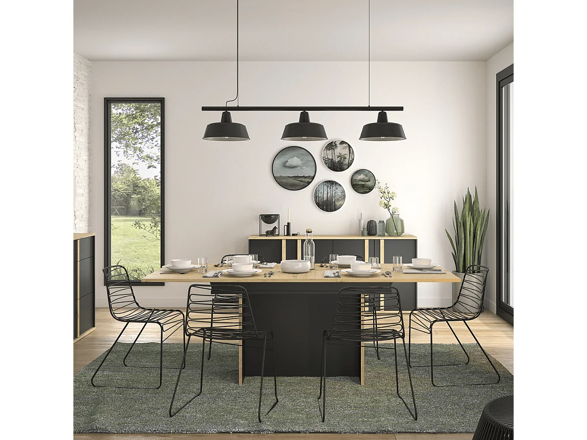 Table rectangulaire pied fût extensible 1 allonge Raphael - L160 cm