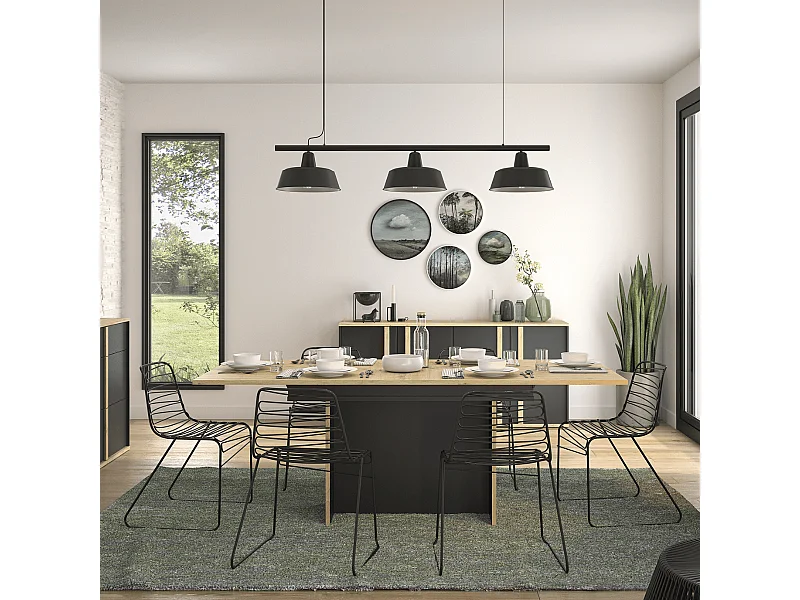 Table rectangulaire pied fût extensible 1 allonge Raphael - L160 cm