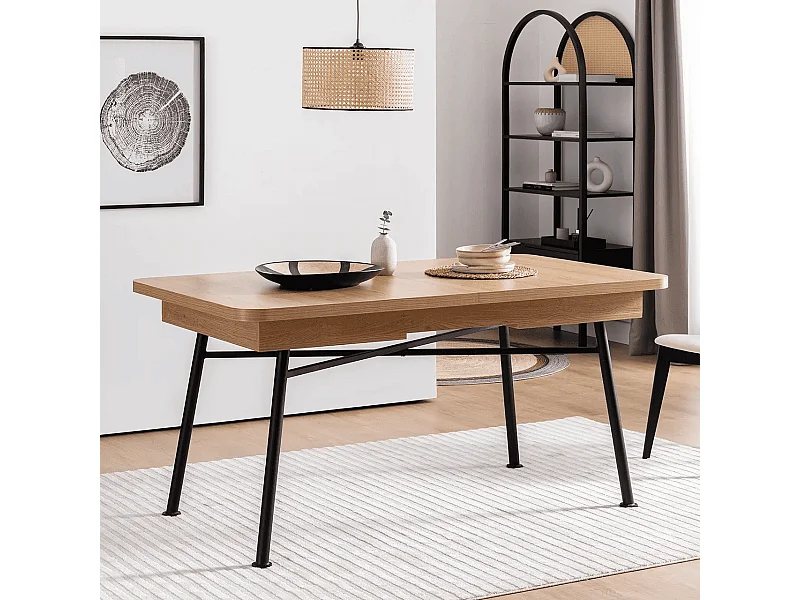 Table extensible de 160 à 198 cm décor chêne et noir - NALA