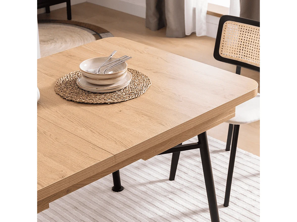 Table extensible de 160 à 198 cm décor chêne et noir - NALA
