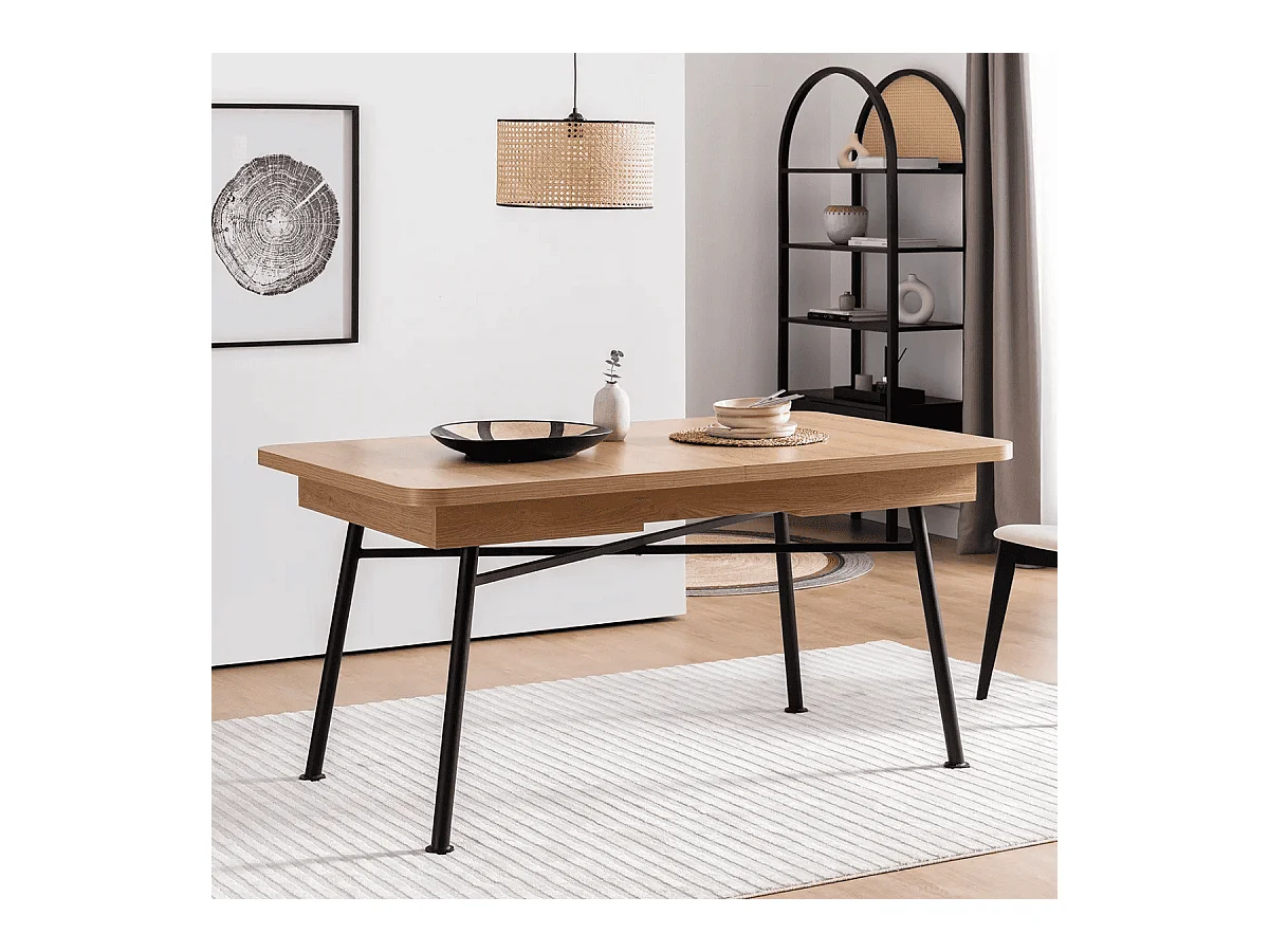Table extensible de 160 à 198 cm décor chêne et noir - NALA