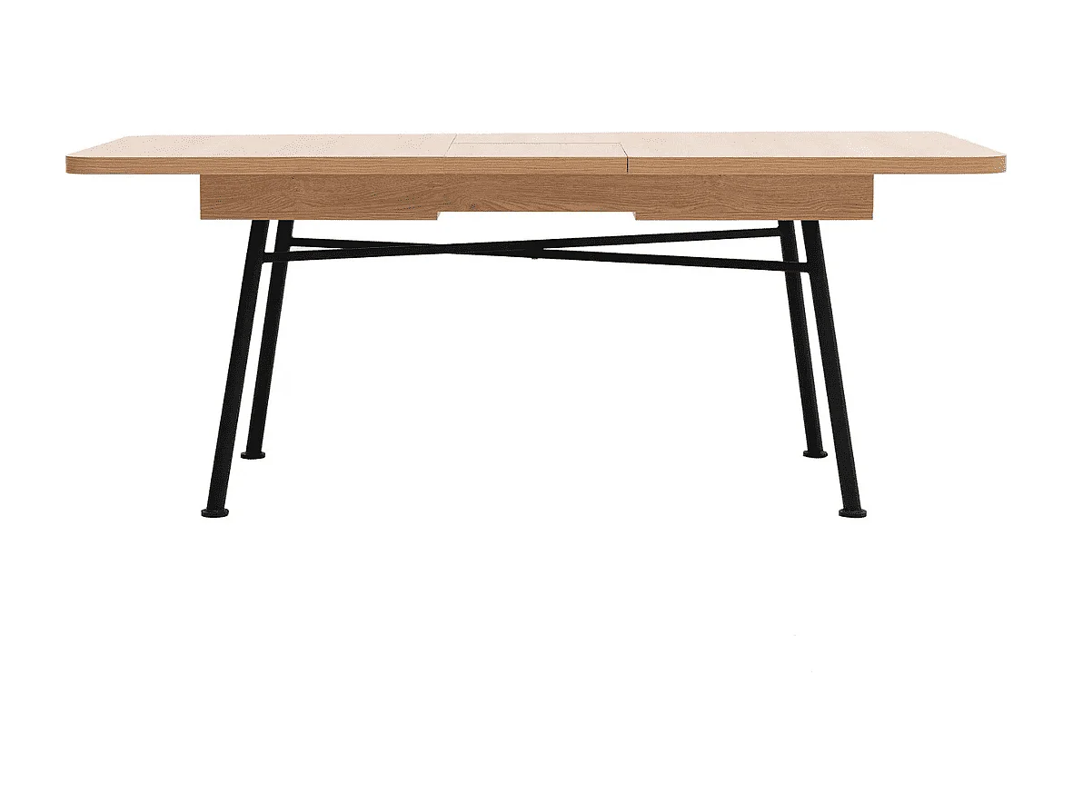 Mesa Kailua U115, Negro|De color marrón claro, 77x90x160cm, Alargamiento, Metal