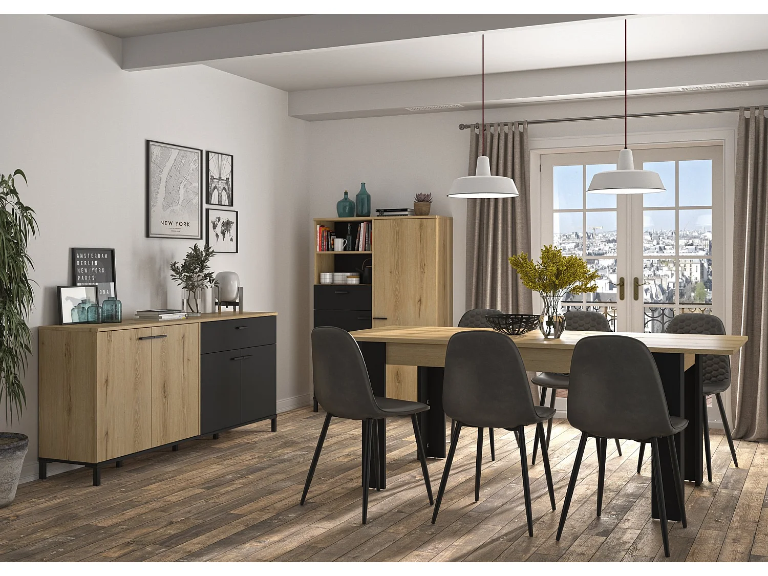 Table rectangulaire 4 pieds 1 allonge L200 cm - TRUST