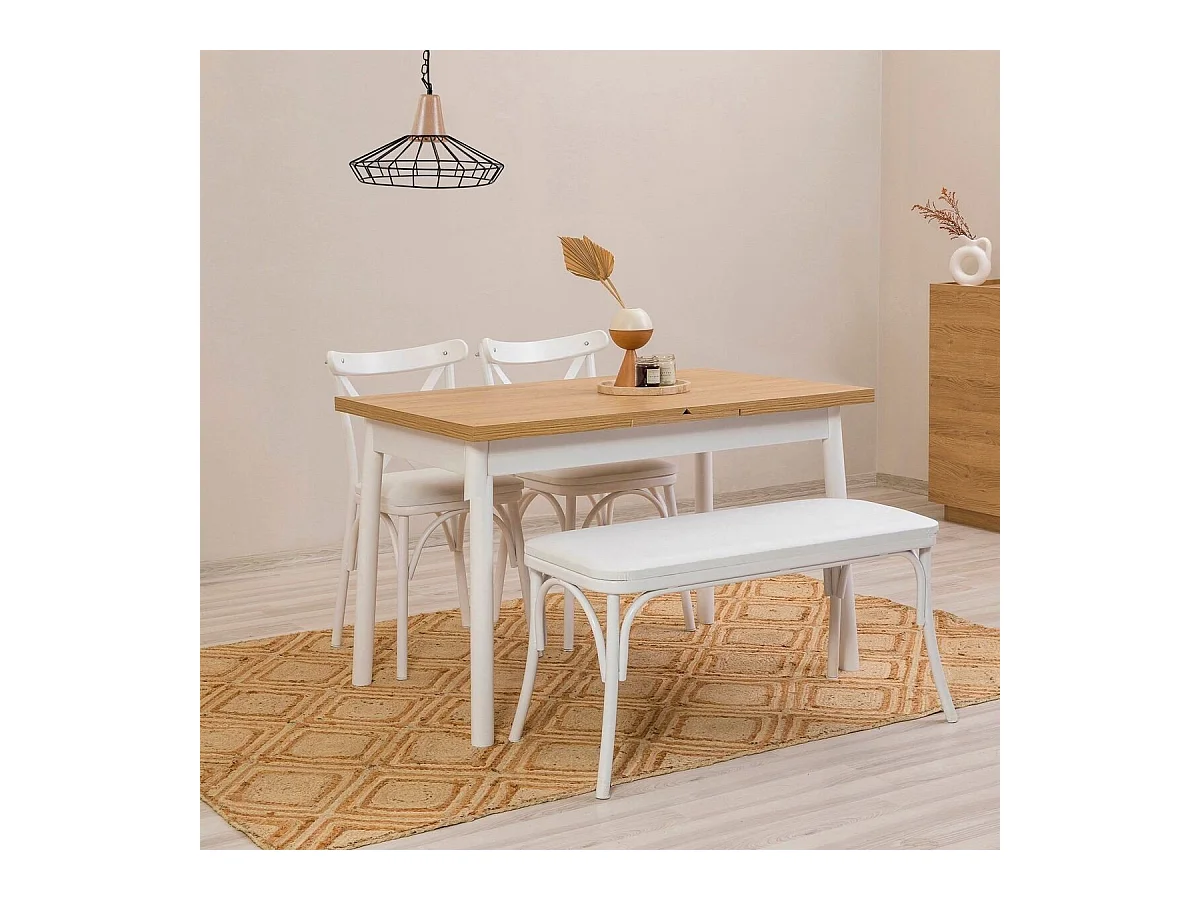 Uitschuifbare tafel van 120 tot 153 cm, beuken en wit decor - OLIVER