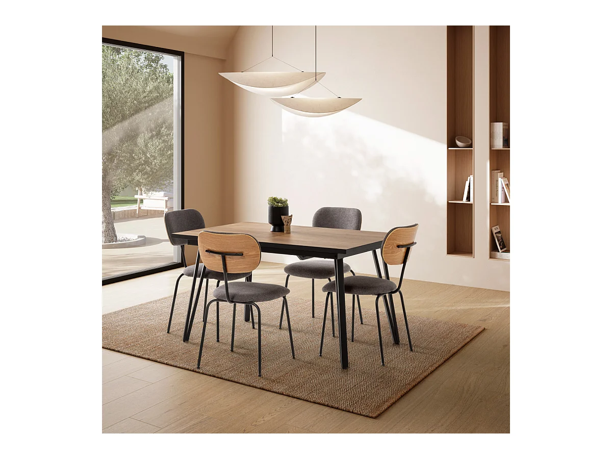 Table extensible de 140 à 180 cm avec pieds en métal noir - CLEO