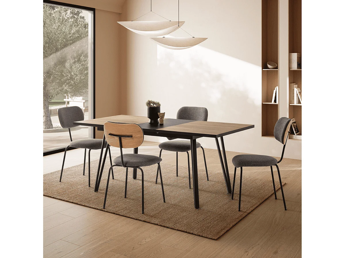 Table extensible de 140 à 180 cm avec pieds en métal noir - CLEO